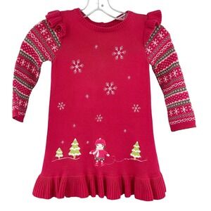 Gymboree Sweater Dress Kids 4T Pink Snowflake Fair Isle Ruffle Winter Holiday